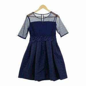 De25 Rew Rew ルゥデルゥ ドッキングワンピース フレアタックワンピース メッシュ シアー 花柄レース M ネイビー レディース 女性用