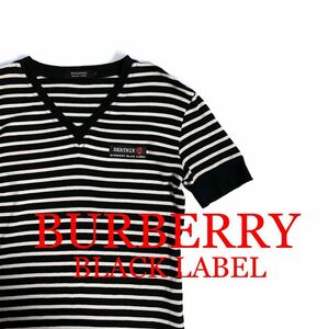 美品 BURBERRY BLACKLABEL レディース ボーダー カットソー 日本製 三陽商会正規品 バーバリー ブラックレーベル Vネック Tシャツ 春夏最適