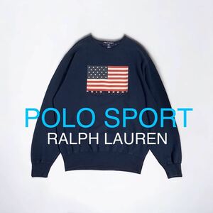 美品 POLO SPORT 90's VINTAGE ワイドシルエット 星条旗柄 クルーネック スエット 90年代 ポロスポーツ ワイドシルエット フラッグ柄