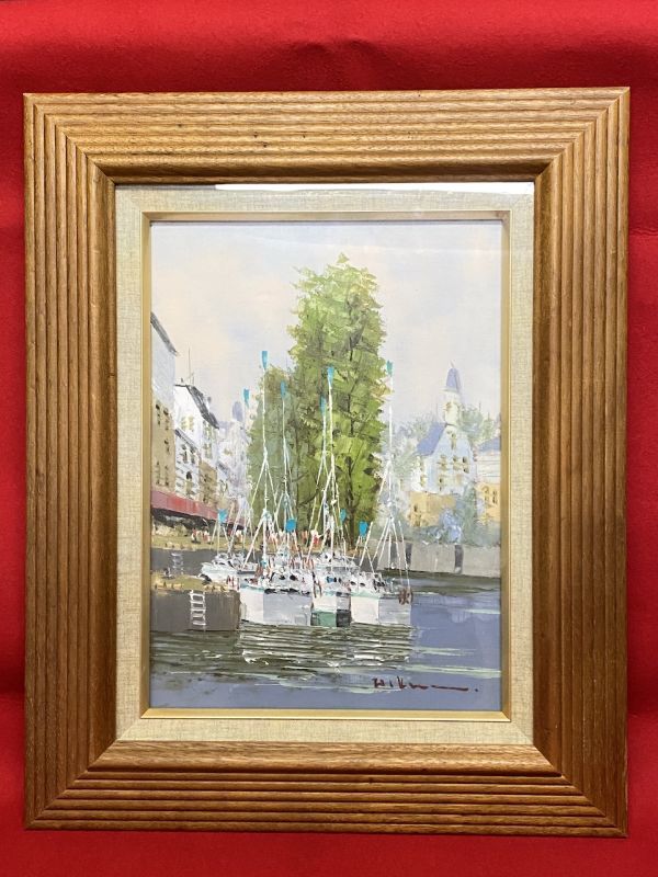 [S639] Guaranteed authenticity Hisashi Kurosawa Oil painting Riverside Landscape Size 24cm x 33.5cm Born in Hokkaido, member of the Sainikkai Landscape painting Cityscape b, painting, oil painting, Nature, Landscape painting