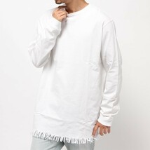 ETHOS エトス 日本製 フリンジヘムロングスリーブTシャツ S ホワイト 長袖 カットソー トップス g10830_画像9