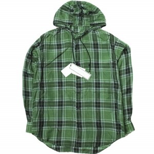 新品 JOHN LAWRENCE SULLIVAN ジョンローレンスサリバン CHECKED CUPRA HOODED SHIRT フーデッドシャツ 3A002-0219-21 44 GREEN g10907