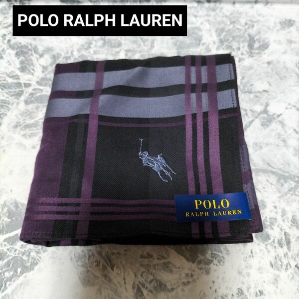 新品POLO RALPH LAUREN ホース刺繍チェック柄ハンカチ　綿100　日本製