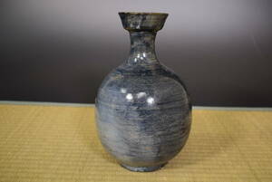 【和】(5922)　朝鮮古玩　李朝　青釉広口瓶　花生　徳利　花瓶