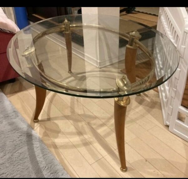 ガラスローテーブル　アンティーク　楕円形