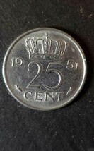 【オランダ1951年】25セントコイン JULIANA KONIGIN DER NEDERLANDEN 送84円☆_画像2