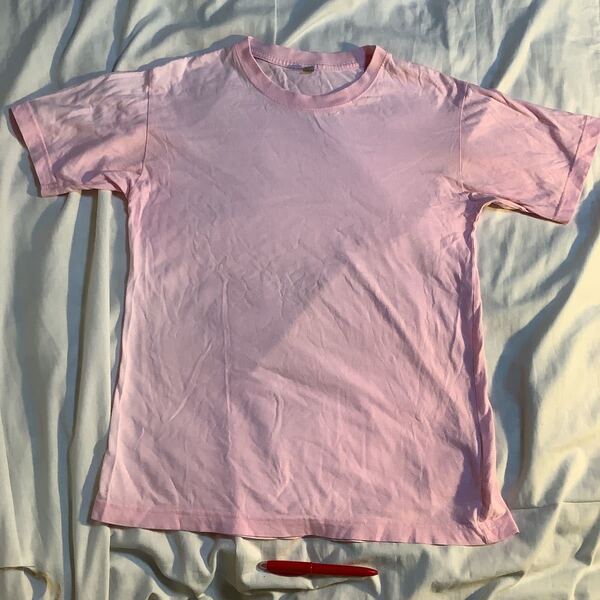 半袖Tシャツ 500円以上複数で10%商品オマケ S 脇下幅45後丈61cm 綿100% 薄ピンク色
