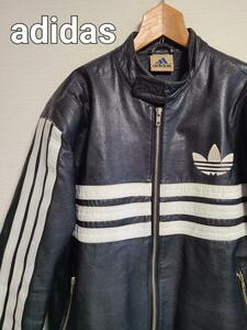 90s アディダス adidas レザージャケット ライダース 3本ライン 本革