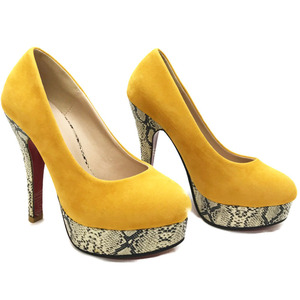  used beautiful goods old clothes high heel pumps display size 35 heel 12cm yellow python print lady's shoes 