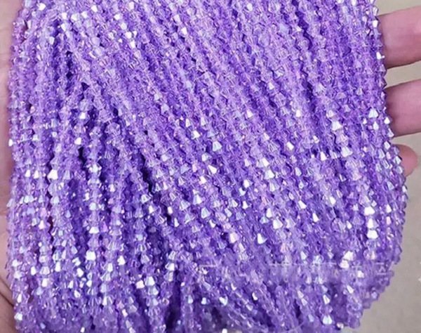 送料無料 2mm 2本組 そろばんビーズ クリスタルガラスの キラキラ輝く 紫色