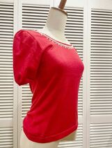 美品　エフデ　ラインストーン　レース　刺繍　カットソー　トップス　半袖　赤　ニット　セーター　Tシャツ　Mサイズ_画像4