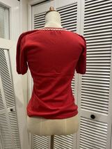 美品　エフデ　ラインストーン　レース　刺繍　カットソー　トップス　半袖　赤　ニット　セーター　Tシャツ　Mサイズ_画像7