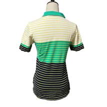Y1-1 Arnold Palmer アーノルドパーマー レナウン ポロシャツ 半袖 トップス Mサイズ 緑 黒 黄 白 ボーダー柄 コットン レディース USED _画像2