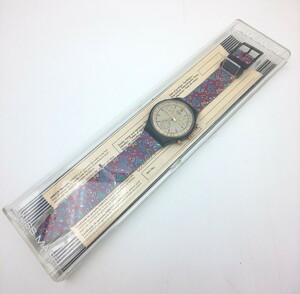 当時もの☆ SWATCH CHRONO スウォッチ クロノ ヴィンテージ ブラック×柄☆SWISS MADE クロノグラフ 腕時計 す1909