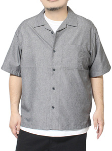 【新品】 2L ブラック オープンカラーシャツ メンズ 大きいサイズ 吸汗速乾 ドライタッチ 無地 カジュアル 開襟 半袖シャツ