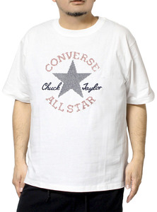 【新品】 2L ホワイト コンバース(CONVERSE) 半袖 Tシャツ メンズ 大きいサイズ ロゴ オールスター プリント クルーネック カットソー