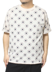 【新品】 3L アイボリー コンバース(CONVERSE) 半袖 Tシャツ メンズ 大きいサイズ シューズ オールスター ロゴ 総柄 プリント クルーネック