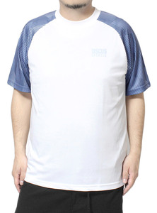 【新品】 5L ホワイト DISCUS(ディスカス) 半袖 Tシャツ メンズ 大きいサイズ ロゴ プリント ドライ メッシュ 吸汗速乾 ラグラン カットソ