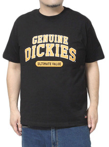 【新品】 2L ブラック [GENUINE Dickies] 半袖 Tシャツ メンズ 大きいサイズ ロゴ カレッジ プリント クルーネック カットソー