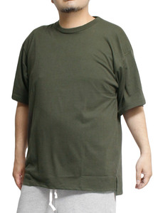【新品】 L グリーン 半袖 Tシャツ メンズ 接触冷感 天竺 無地 シンプル クルーネック カットソー