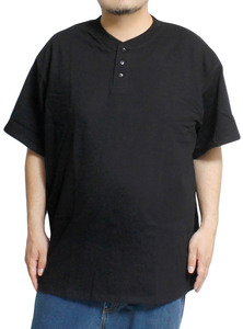 【新品】 L ブラック FRUIT OF THE LOOM(フルーツオブザルーム) ヘンリーネック 半袖 Tシャツ メンズ 8オンス ヘビーウェイト 厚手 無地 カ