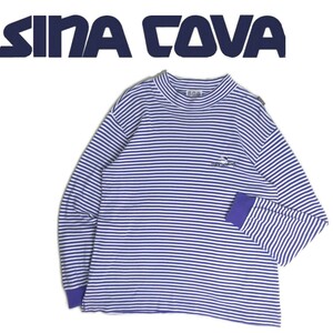 美品 最高級 豪華刺繍 SINA COVA GOLF モックネック マリンボーダー 長袖シャツ インナー メンズL シナコバ カプリ ゴルフウェア 2304174
