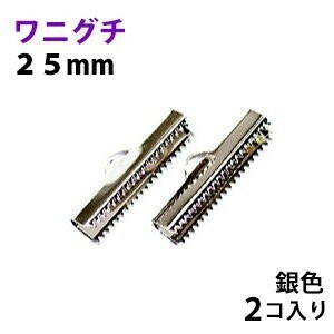 アクセサリーパーツ 金具 ワニグチ ２５ｍｍ 銀色 シルバーカラー ２コ入り 紐止め リボン留め金具