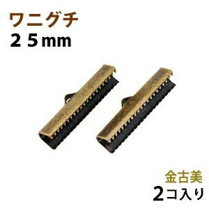 アクセサリーパーツ 金具 ワニグチ ２５ｍｍ 金古美 アンティークゴールド ２コ入り 紐止め リボン留め金具