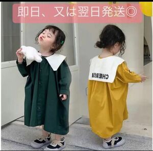 ワンピース　ガーリー　コットンゆったり　オーバーサイズ　韓国子供服　キッズ　レトロ