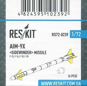 レスキット　RSK72-0239　1/72 AIM-9X サイドワインダーミサイルw/リムーブ・ビフォア・フライトカバー (4個入)