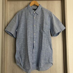 (k) AD2005 COMMEdesGARCONS HOMME Comme des Garcons Homme plant bird butterfly . weave pattern short sleeves shirt size M blue blue cotton made in Japan 