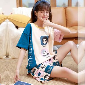 パジャマ レディース 夏 綿 半袖 かわいい ルームウェア Tシャツ ショートパンツ 2点セット 柔らか 吸汗 通気 韓国風 