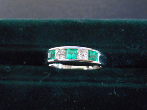 PT900 emerald diamond fashion ring ring one character size 12 made in japan