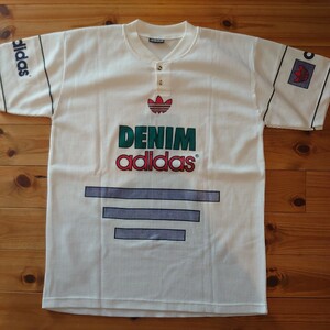 ★奇跡 鬼レア 入手困難品 状態良 ヴィンテージ 90S DENIM adidas アディダス サーマル ヘンリーネック Tシャツ ビッグサイズ ホワイト★