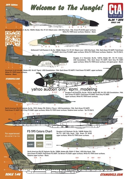 CTA-04 1/48 CTA アメリカ海軍機 ベトナム戦試験迷彩塗装機用デカールセット F-4G A-1J A-6A A-4C/E RA-5C A-3B