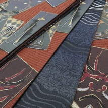 ゆめsaku2 新品 両面使い 着物“隈取に和傘、蝶に軍配、桜...風雅に幕を上げる紅鳶色の舞台”正絹 袋帯 1309_画像10