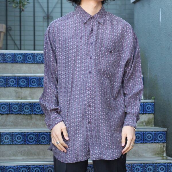 EU VINTAGE NEW TAST SILK100% TRADITIONAL PATTERNED DESIGN SHIRT/ヨーロッパ古着トラッド柄シルク100%デザインシャツ