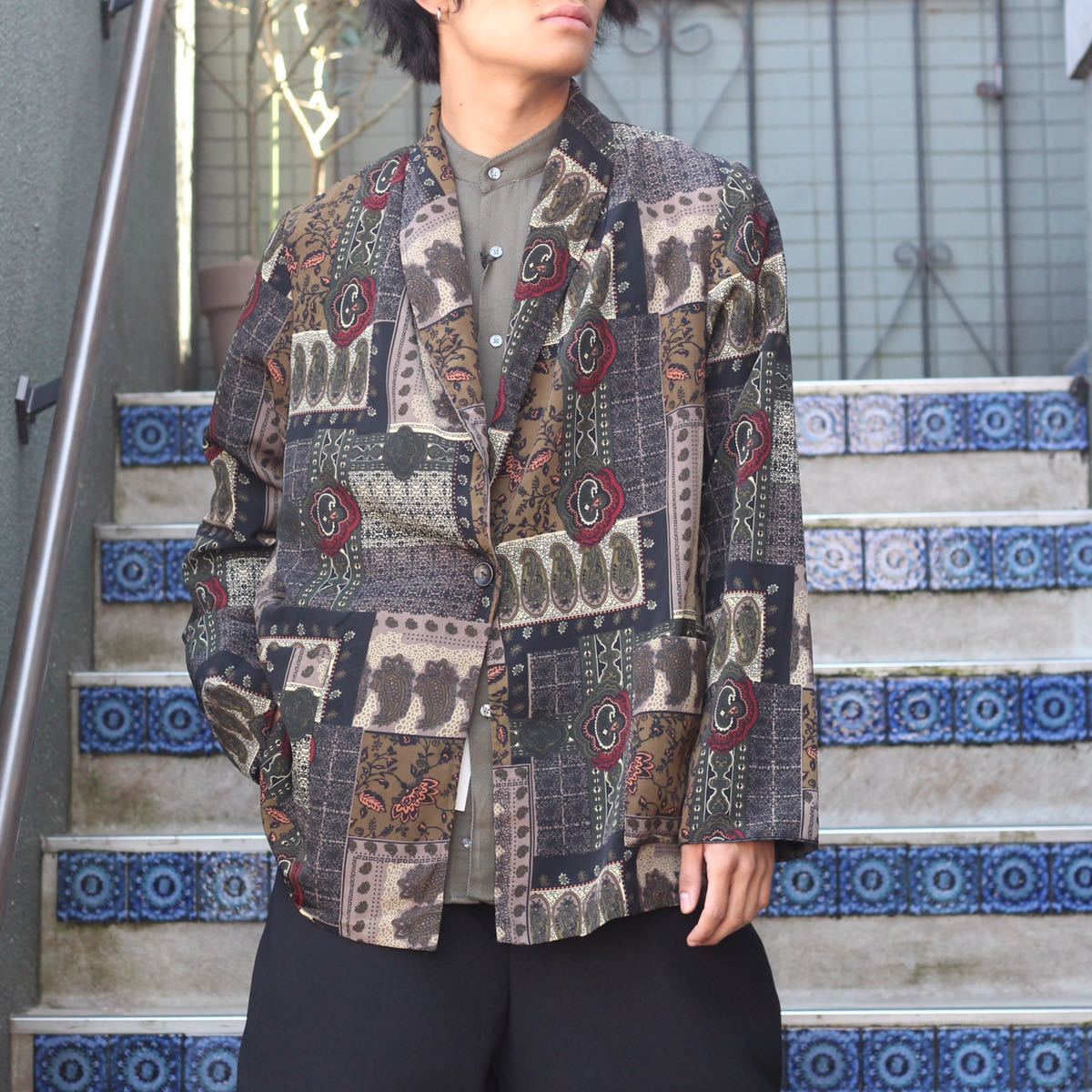 USA VINTAGE AFRICAN DESIGN NO COLLAR JACKET/アメリカ古着アフリカン