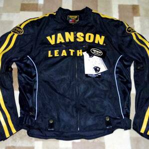 ★ＶＡＮＳＯＮ／バンソン★ライダース★メッシュジャケット★取り外し式内装付★ブラック／イエロー★本革ワッペン仕様★３XL★未使用品★の画像1