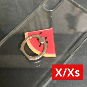 スマホリング　iPhoneXsケースiPhoneX クリアハードケース　スイカ
