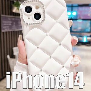 iPhone14 ケース/ラインストーンデコレーション ホワイト アイフォン14 ケース キラキラ 韓国 iPhone ケース スマホケース