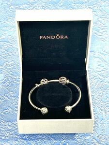 ★PANDRA★パンドラ Open Bangle オープン バングル チャーム2個付き/スワロフスキー/シルバー/925/銀製/ブレスレット