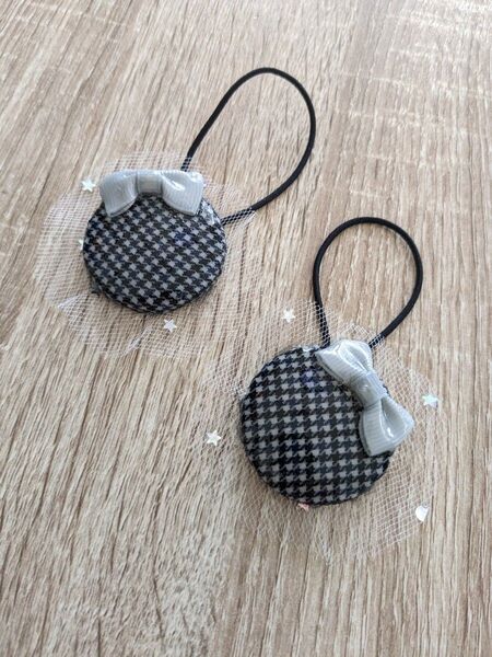 くるみボタンヘアゴム千鳥柄38mm2つセット