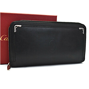  Cartier long wallet Must du round Zip CRL3001489 leather lady's black Cartier