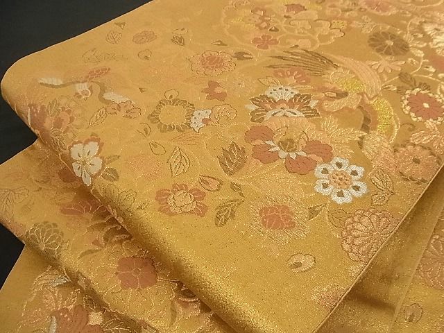 袋帯 六通 錦織 金 鶴 鳳凰 唐花 逸品 ☆購入アウトレット