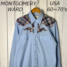 sh●481 USA古着 60s～70s MONTGOMERY WARD 切替えウエスタンシャツ L~XL オールド ヴィンテージ モンゴメリーワード アメリカ古着 薄手_画像1