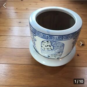 P34 他にも出品　限定値下げ¥10000→ 匿名送料込　古火鉢？植木鉢カバー？受皿付　骨董品　アンティーク　ヴィンテージ