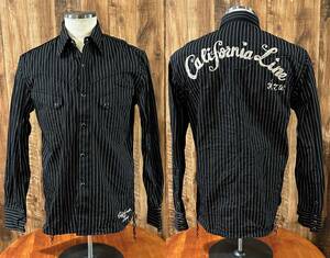 [CALIFORNIA LINE]XL size black wobashu stripe western shirt California line Skull flight 