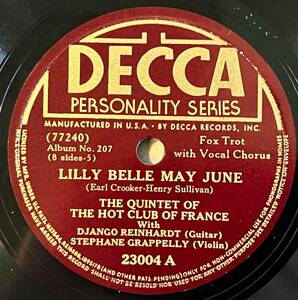 QUINTET OF THE HOT CLUB OF FRANCE w DJANGO REINHARDT DECCA Lilly Belle May June/ Some of These Days
