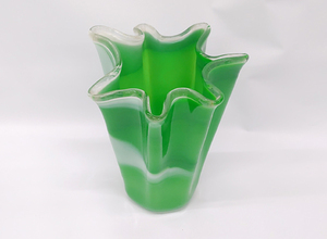 昭和レトロ ガラス花瓶 マーブル模様 緑×白 フラワーベース 札幌市 豊平区 